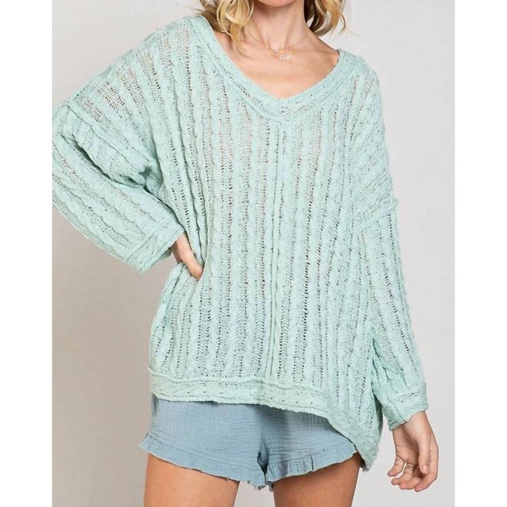 NEW POL thin sweater in aqua